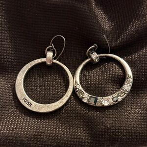 Fossil Silver Textured Hoop Earrings